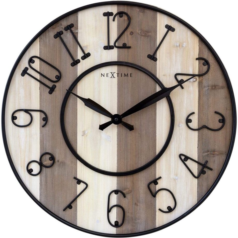 Grote industrial wandklok - 50cm - Stil - Hout - Zwart Metaal - Oxford -NeXtime Grote industrial wandklok - 50cm - Stil - Hout - Zwart Metaal - Oxford -NeXtime afbeelding 1