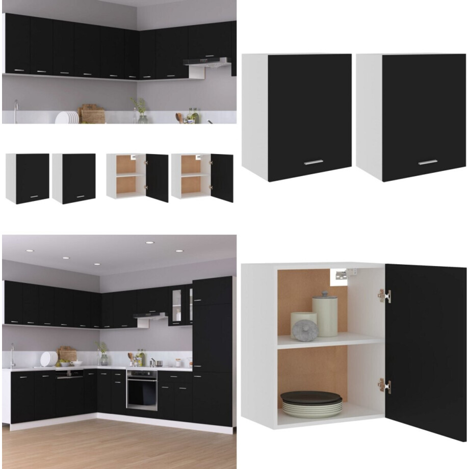 vidaXL Hangkasten Lyon 2 st 50x31x60 cm bewerkt hout zwart - Hangkast - Hangkasten - Hangende Kast - Hangende Kasten afbeelding 1