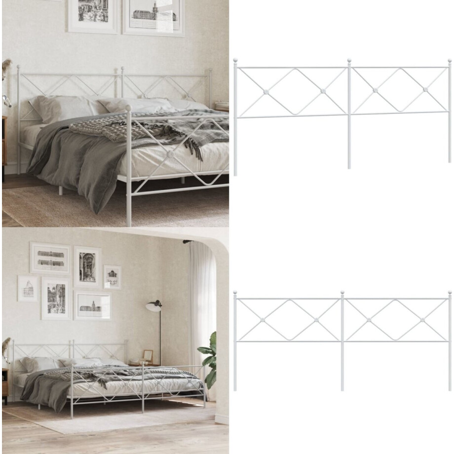 vidaXL Hoofdbord 193 cm metaal wit - Hoofdbord - Hoofdborden - Hoofdeinde - Metalen Hoofdbord afbeelding 1