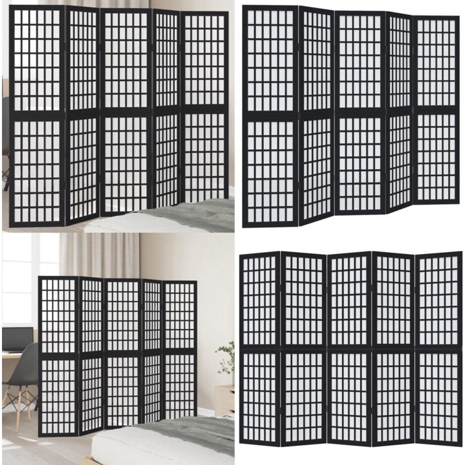 vidaXL Kamerscherm met 5 panelen massief paulowniahout zwart - Kamerscherm - Kamerschermen - Privacy Scherm - Privacyscherm afbeelding 1
