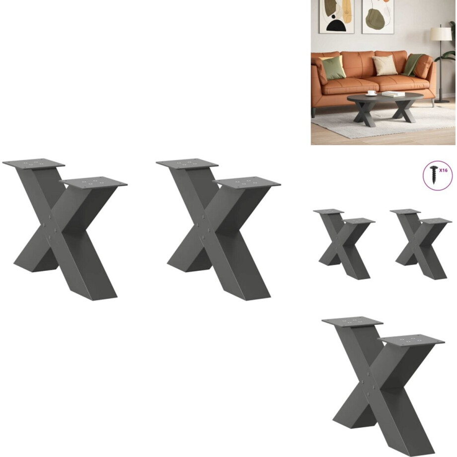 vidaXL Salontafelpoot - Salontafelpoten - Tafelpoot - Meubeltafelpoot - Salontafelpoten 2 st X-vormig 60x(30-31) cm staal antraciet afbeelding 1