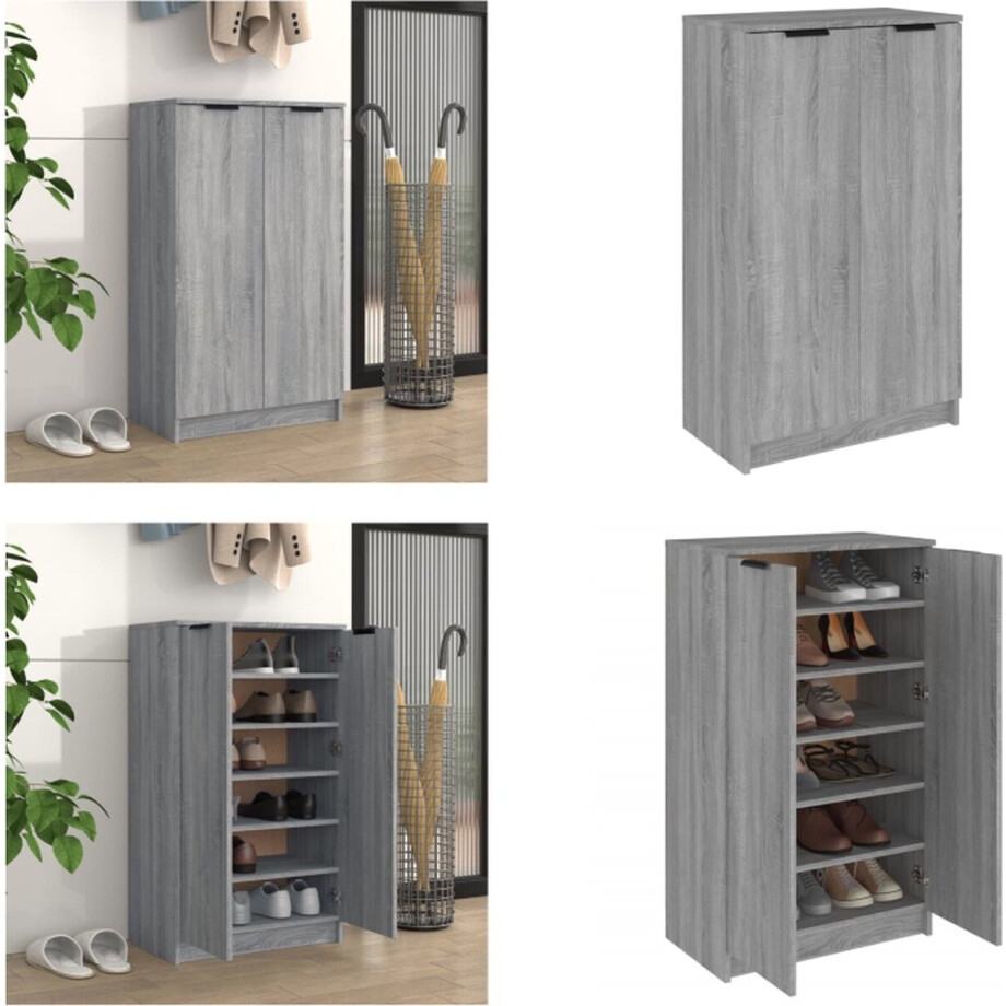 vidaXL - Schoenenkast - 59x35x100 - cm - bewerkt - hout - grijs - sonoma - eikenkleur afbeelding 1