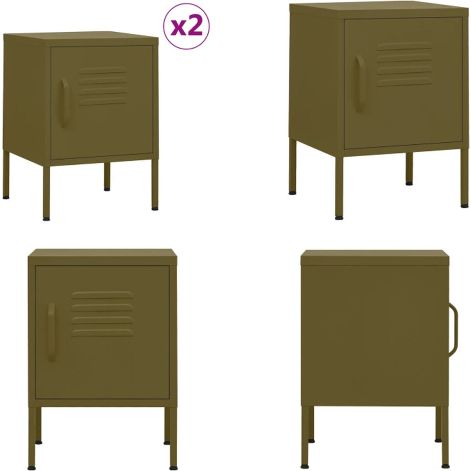 vidaXL - Nachtkastjes - 2 - st - 35x35x51 - cm - staal - olijfgroen afbeelding 1