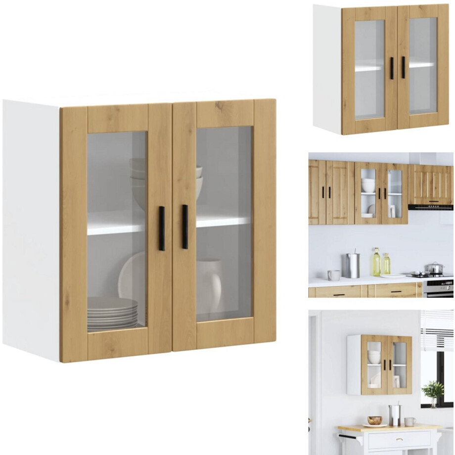vidaXL Keuken Wandkast - Keuken Wandkasten -keuken Wandmeubel - Gemonteerde Wandkast - Keukenwandkast met glazen deur Porto artisanaal eikenkleur afbeelding 1