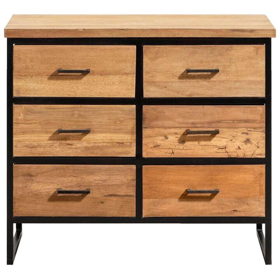 Leen Bakker - Ladekast Gijs - Naturel/zwart - 74,5x85x40 Cm - Metaal/Hout - Bruin#Zwart afbeelding 1