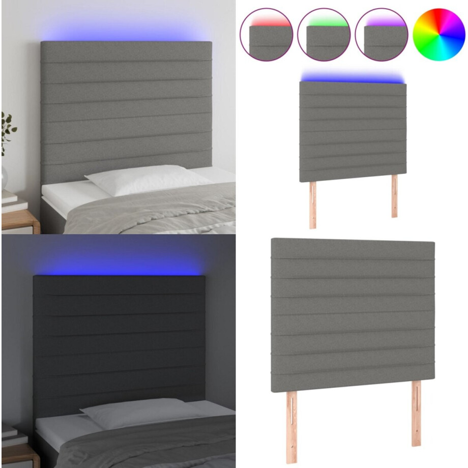 vidaXL Hoofdbord LED 80x5x118/128 cm stof donkergrijs - Hoofdbord - Hoofdborden - Hoofdeinde - Houten Hoofdbord afbeelding 1