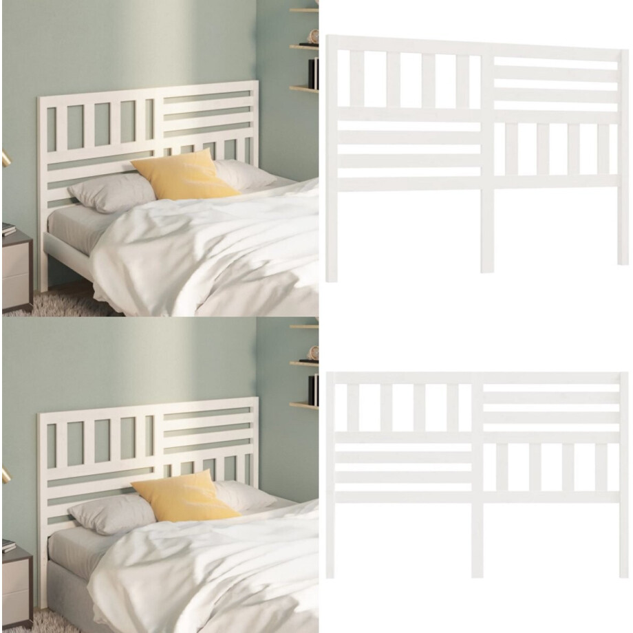 vidaXL Hoofdbord 146x4x100 cm massief grenenhout wit - Hoofdbord - Hoofdborden - Hoofdeinde - Houten Hoofdbord afbeelding 1