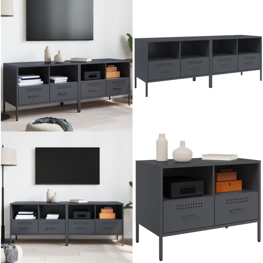 vidaXL Tv-meubelen 2 st 68x39x50,5 cm staal antracietkleurig - Tv-meubel - Tv-meubelen - Tv Kast - Opbergkast vidaXL Tv-meubelen 2 st 68x39x50,5 cm staal antracietkleurig - Tv-meubel - Tv-meubelen - Tv Kast - Opbergkast afbeelding 1