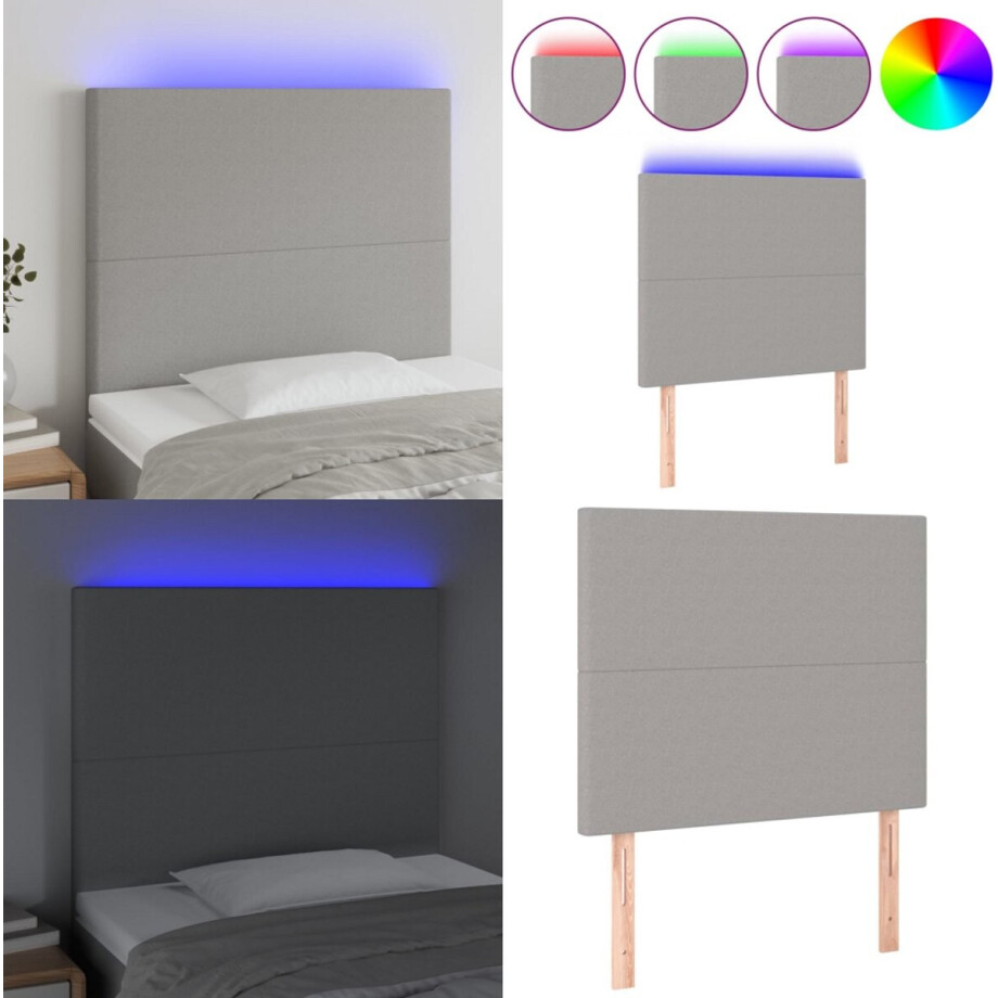vidaXL Hoofdbord LED 100x5x118/128 cm stof lichtgrijs - Hoofdbord - Hoofdborden - Hoofdeinde - Houten Hoofdbord afbeelding 1