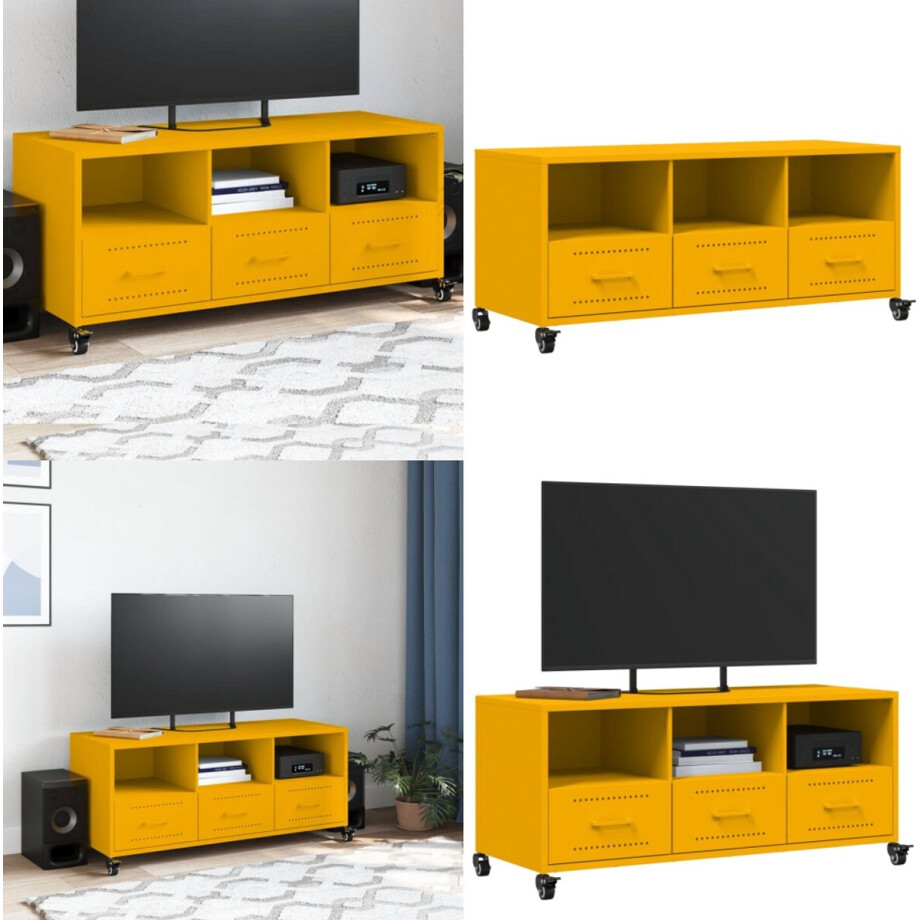 vidaXL Tv-meubel 100,5x39x43,5 cm staal mosterdgeel - Tv-meubel - Tv-meubelen - Tv Kast - Opbergkast vidaXL Tv-meubel 100,5x39x43,5 cm staal mosterdgeel - Tv-meubel - Tv-meubelen - Tv Kast - Opbergkast afbeelding 1