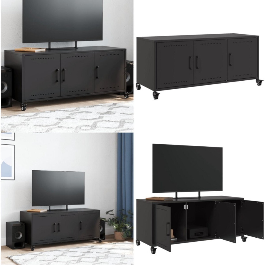 vidaXL Tv-meubel 100,5x39x43,5 cm staal zwart - Tv-meubel - Tv-meubelen - Tv Kast - Opbergkast vidaXL Tv-meubel 100,5x39x43,5 cm staal zwart - Tv-meubel - Tv-meubelen - Tv Kast - Opbergkast afbeelding 1