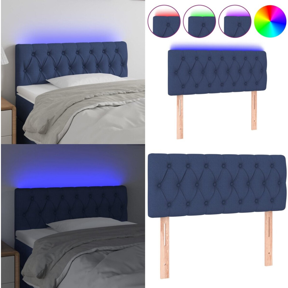 vidaXL Hoofdbord LED 100x7x78/88 cm stof blauw - Hoofdbord - Hoofdborden - Hoofdeinde - Houten Hoofdbord afbeelding 1