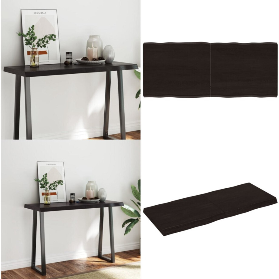 vidaXL Tafelblad natuurlijke rand 120x50x(2-6)cm eikenhout donkerbruin - Tafelblad - Tafelbladen - Plank - Houten Tafelblad afbeelding 1
