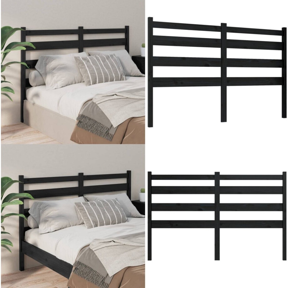 vidaXL Hoofdbord 206x4x100 cm massief grenenhout zwart - Hoofdbord - Hoofdborden - Hoofdeinde - Houten Hoofdbord afbeelding 1