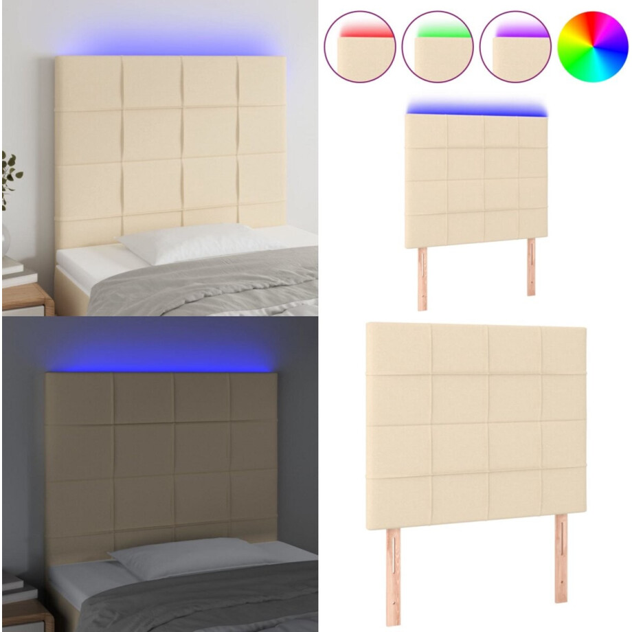 vidaXL Hoofdbord LED 100x5x118/128 cm stof crèmekleurig - Hoofdbord - Hoofdborden - Hoofdeinde - Houten Hoofdbord afbeelding 1