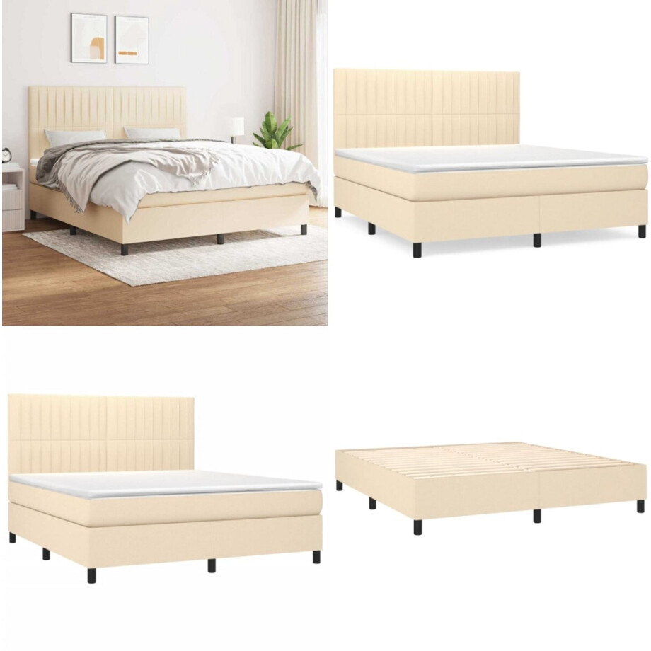 vidaXL Boxspring met matras stof crèmekleurig 160x200 cm - Boxspring - Boxsprings - Bed - Slaapmeubel afbeelding 1