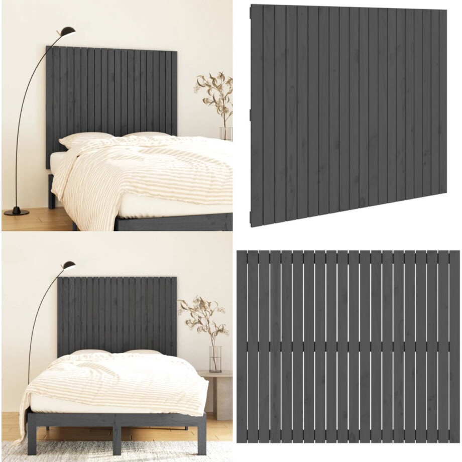 vidaXL Wandhoofdbord 127,5x3x110 cm massief grenenhout grijs - Wandhoofdbord - Wandhoofdborden - Hoofdeinde - Hoofdeindes afbeelding 1