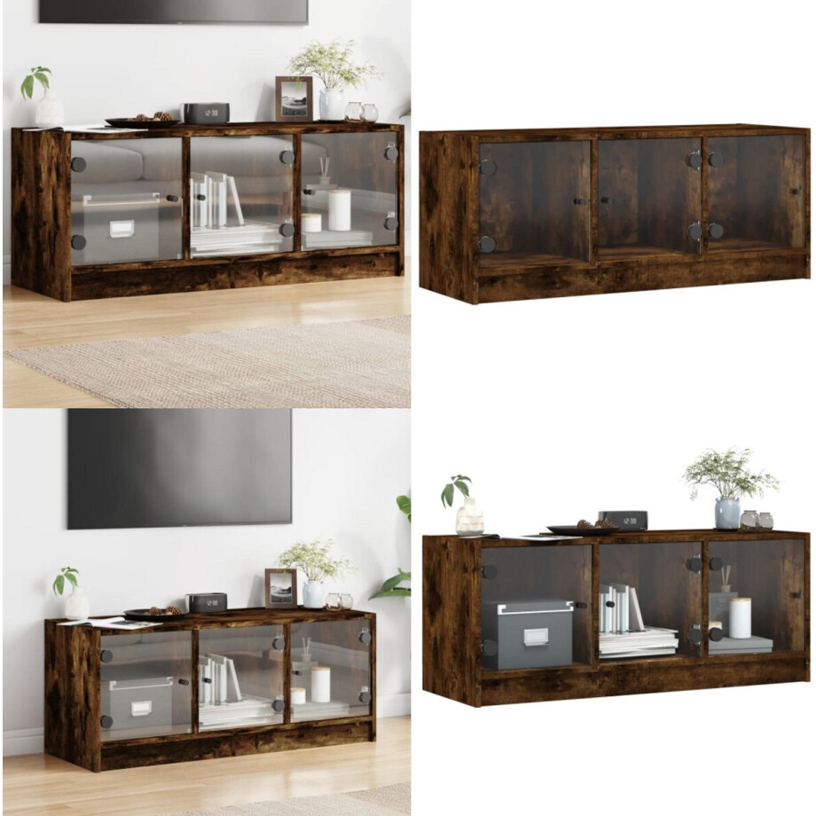 vidaXL Tv-meubel met glazen deuren 102x37x42 cm gerookt eikenkleurig - Tv-meubel - Tv-meubelen - Tv-standaard - Televisiemeubel afbeelding 1