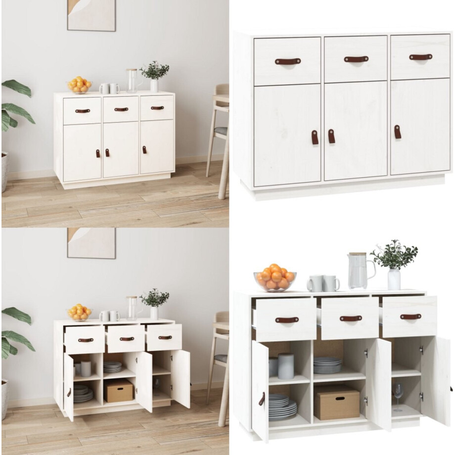 vidaXL Dressoir 100x40x75 cm massief grenenhout wit - Dressoir - Dressoirs - Kast - Wandkast afbeelding 1