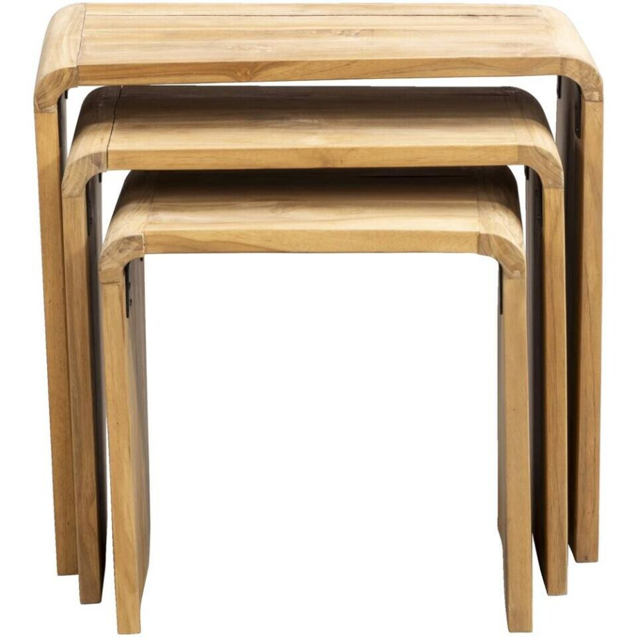 Leen Bakker - Bijzettafel Dimas - Set Van 3 - Teakhout - Beige - 30x50x46 Cm afbeelding 1