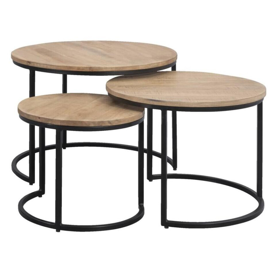 Leen Bakker - Bijzettafels Lex - Set Van 3 - Mangohout - Bruin - 60x60x44 Cm Leen Bakker - Bijzettafels Lex - Set Van 3 - Mangohout - Bruin - 60x60x44 Cm afbeelding 1