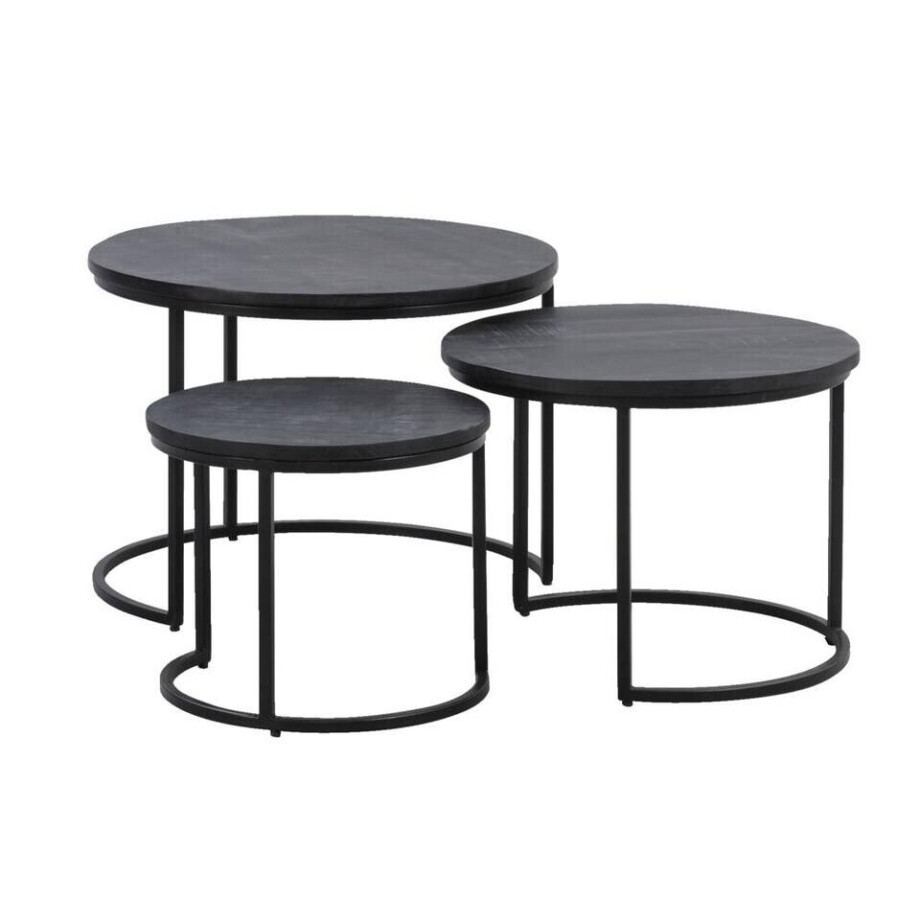 Leen Bakker - Bijzettafels Noxy - Set Van 3 - Mangohout - Zwart - 60x60x44 Cm Leen Bakker - Bijzettafels Noxy - Set Van 3 - Mangohout - Zwart - 60x60x44 Cm afbeelding 1