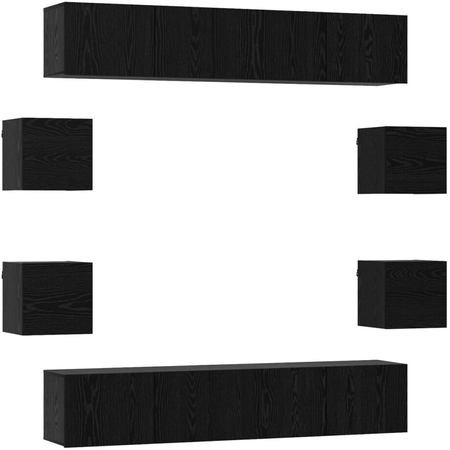 vidaXL - Tv-meubelset - 8 - pcs - 80 - x - 30 - x - 30 - cm - Zwart - eiken - Bewerkt - hout afbeelding 1