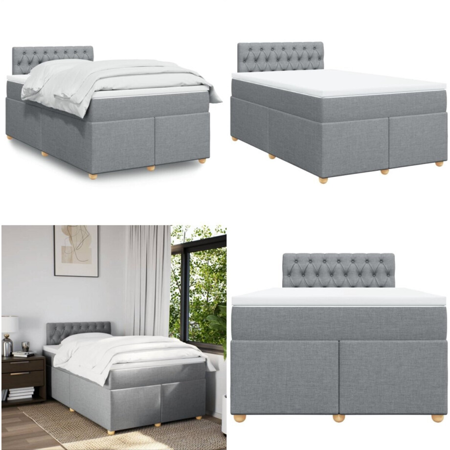 vidaXL Boxspring met matras stof lichtgrijs 120x190 cm - Boxspringbed - Boxspringbedden - Boxspring - Bed afbeelding 1
