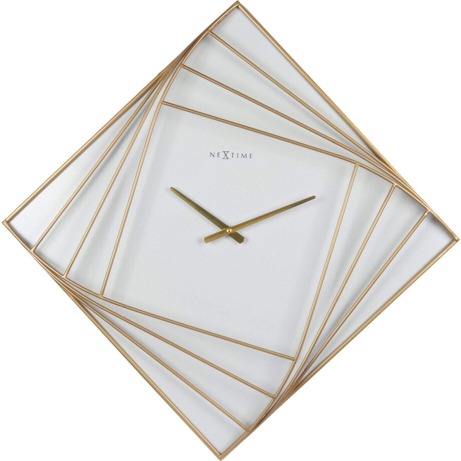NeXtime Turning Square – Grote Wandklok – 85 × 85 cm – Metaal – Goud/Wit afbeelding 1