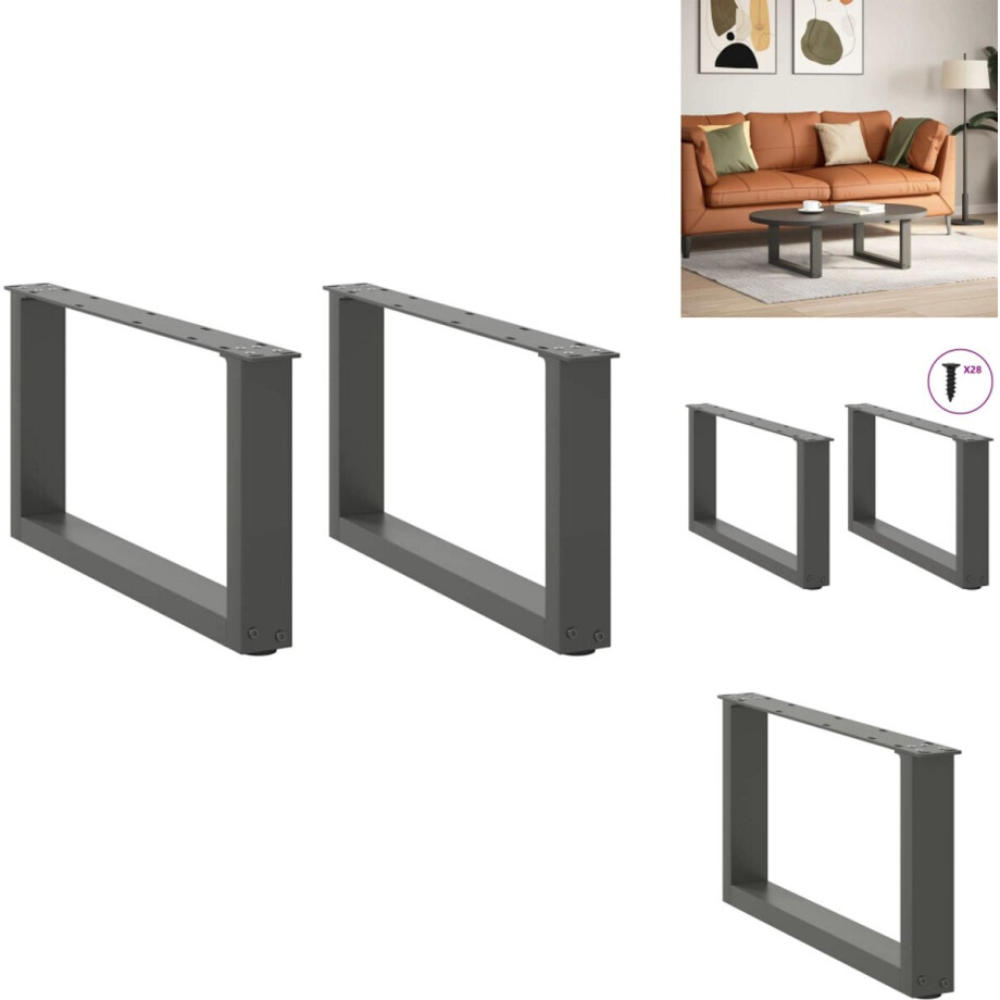 vidaXL Salontafelpoot - Salontafelpoten - Tafelpoot - Meubeltafelpoot - Salontafelpoten 2 st U-vormig 70x(30-31) cm staal antraciet afbeelding 1