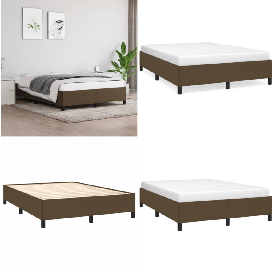 vidaXL Bedframe zonder matras stof donkerbruin 140x190 cm - Bedframe - Bedframe - Bed - Slaapmeubel afbeelding 1