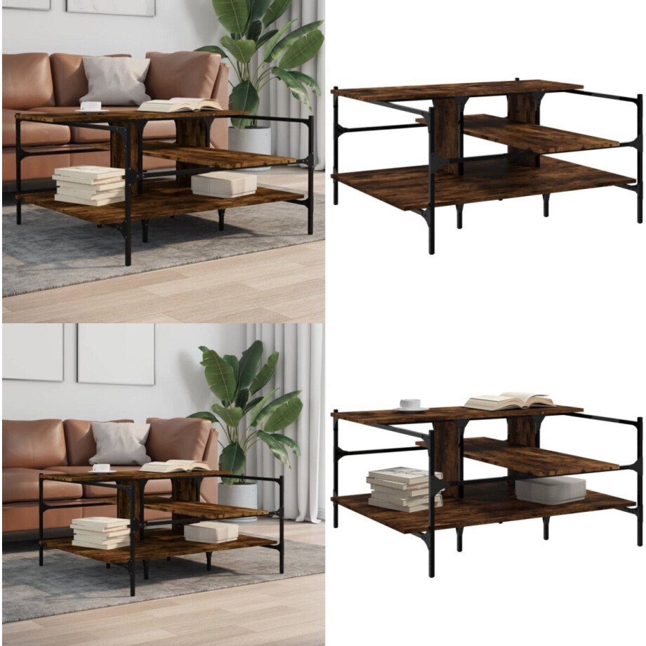 vidaXL Salontafel 100x100x48,5 cm bewerkt hout gerookt eikenkleurig - Salontafel - Salontafels - Bijzettafel - Banktafel afbeelding 1