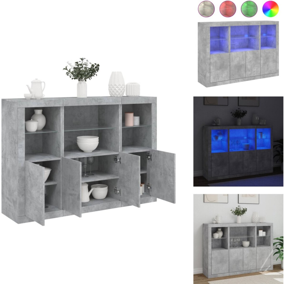 vidaXL Dressoir - Dressoirs - Buffet - Dressoirkast - Dressoirs met LED-verlichting 3 st bewerkt hout betongrijs afbeelding 1