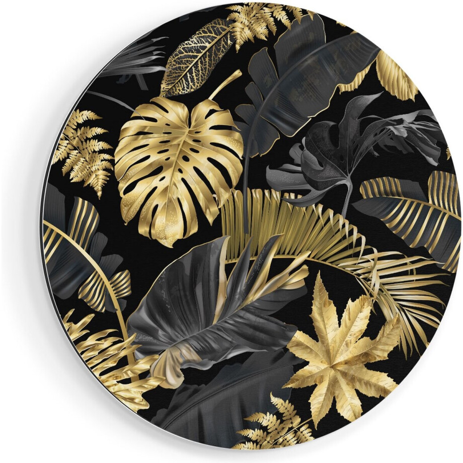 Artaza Dibond Muurcirkel Gouden Tropische Bladeren - Ø 80 cm - Groot - Wandcirkel - Rond Schilderij - Voor Binnen en Buiten Artaza Dibond Muurcirkel Gouden Tropische Bladeren - Ø 80 cm - Groot - Wandcirkel - Rond Schilderij - Voor Binnen en Buiten afbeelding 1