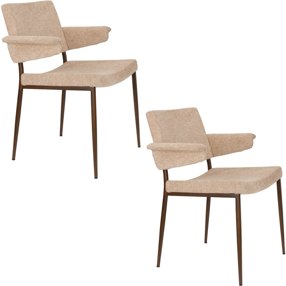 Dutchbone Portland Eetkamerstoelen Armleuning Beige - Set van 2 Dutchbone Portland Eetkamerstoelen Armleuning Beige - Set van 2 afbeelding 1