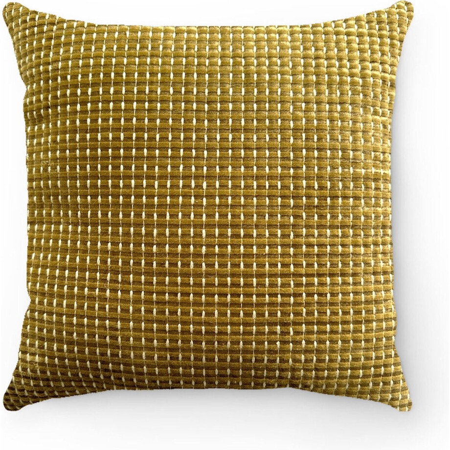 by Mooss - Sierkussen 45 x 45 cm - Velours - Katoen - Doorgestikt - Goud - Geel - Groen - Oker - Inclusief binnenkussen by Mooss - Sierkussen 45 x 45 cm - Velours - Katoen - Doorgestikt - Goud - Geel - Groen - Oker - Inclusief binnenkussen afbeelding 1
