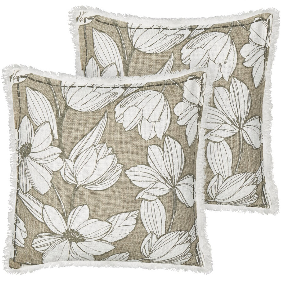 BELIANI CYANOTIS - Sierkussen set van 2 - Gebroken wit/Groen - Katoen afbeelding 1