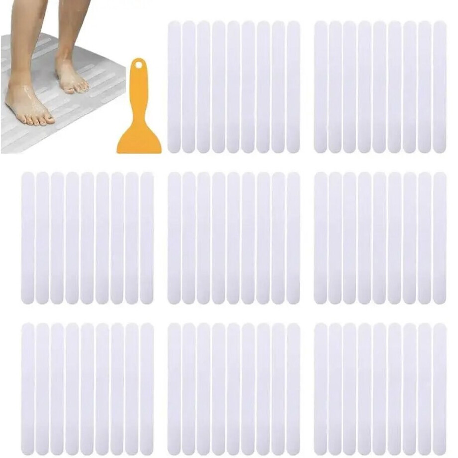 WiseGoods Premium 72 Zelfklevende Antislip Vloerstrips 2X20CM & Schraper - Transparante Tape Strips - Badkamer / Trap / Vloer WiseGoods Premium 72 Zelfklevende Antislip Vloerstrips 2X20CM & Schraper - Transparante Tape Strips - Badkamer / Trap / Vloer afbeelding 1