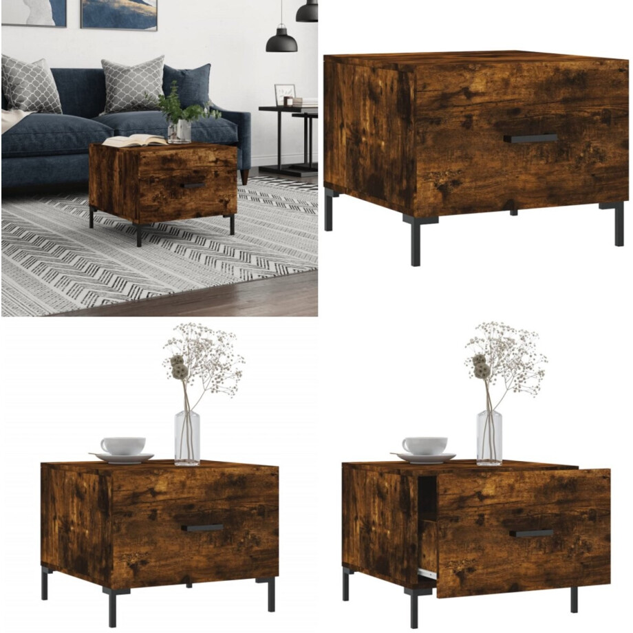 vidaXL Salontafel 50x50x40 cm bewerkt hout gerookt eikenkleurig - Salontafel - Salontafels - Bijzettafel - Banktafel afbeelding 1