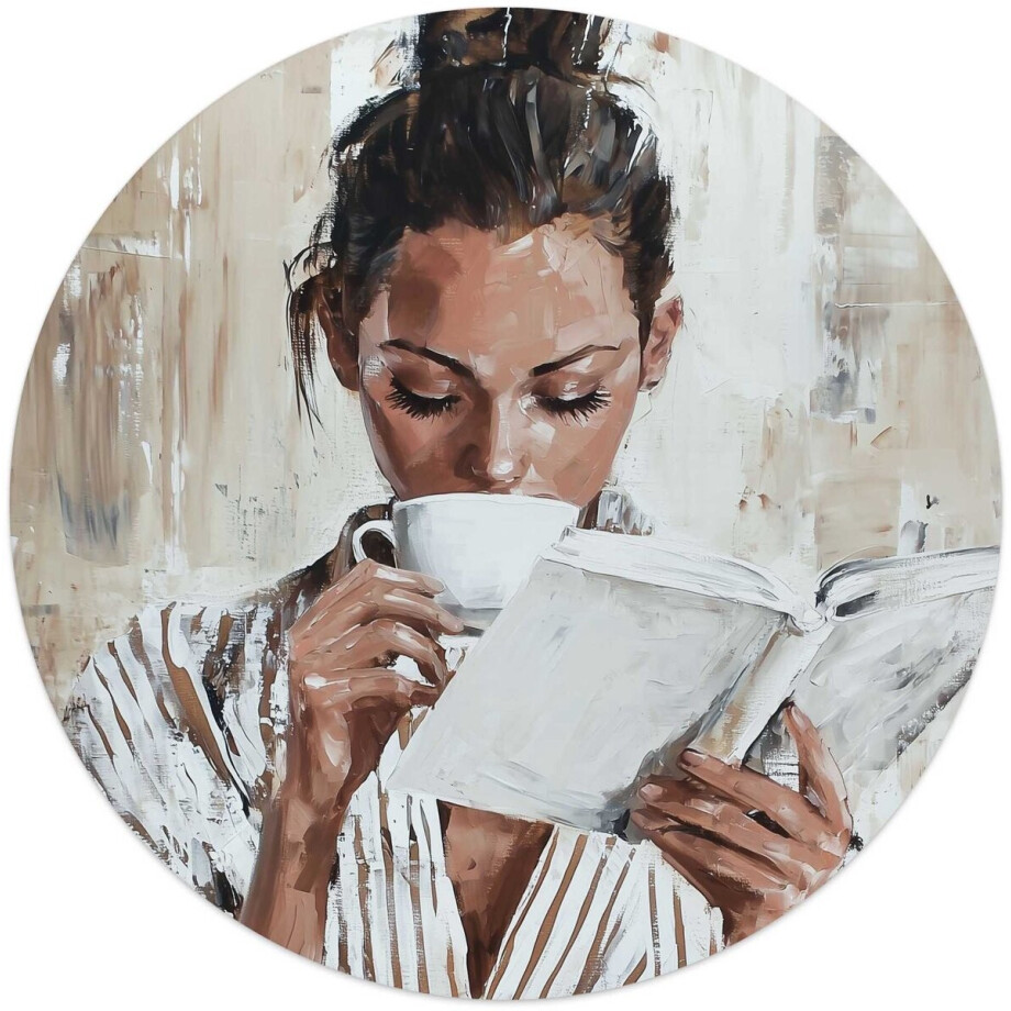 Glasschilderij Ochtendkoffie met een Boek I - Ø 50cm - Glas - REINDERS Glasschilderij Ochtendkoffie met een Boek I - Ø 50cm - Glas - REINDERS afbeelding 1