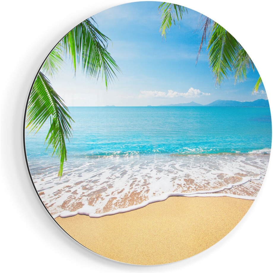Artaza Dibond Muurcirkel Tropisch Strand En Zee - Ø 50 cm - Klein - Wandcirkel - Rond Schilderij - Voor Binnen en Buiten afbeelding 1