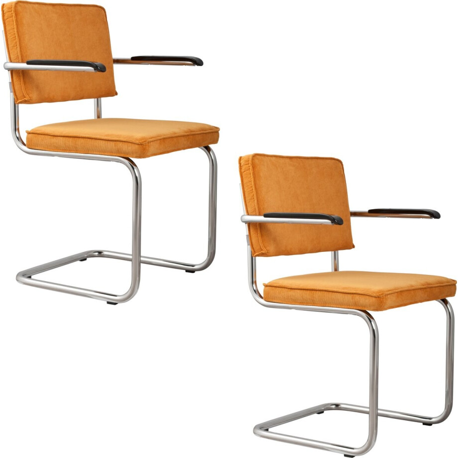 Zuiver Ridge Rib Eetkamerstoelen armleuning Geel - Set van 2 afbeelding 1