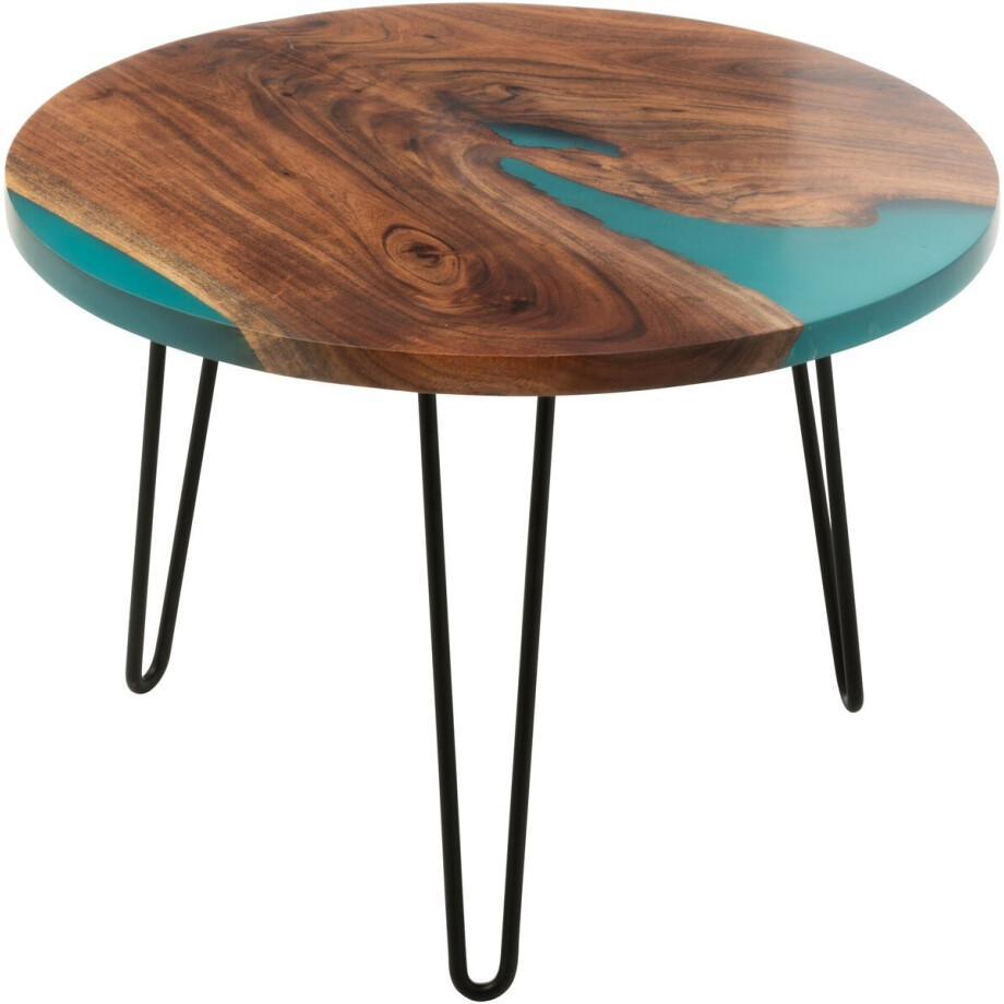J-Line bijzettafel Rond - hout - naturel/blauw afbeelding 1