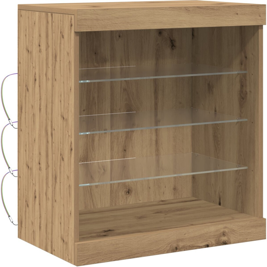 vidaXL - LED - Dressoir - Artisan - Eiken - 60,5 - x - 37 - x - 67 - cm - Bewerkt - hout afbeelding 1