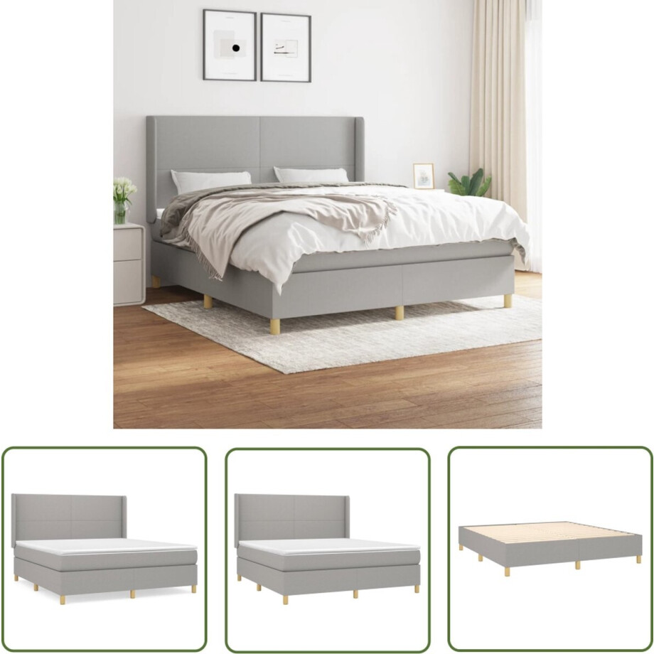 vidaXL Boxspring - Boxspringbed - Boxspring met matras stof lichtgrijs 180x200 cm - Slaapkamerinrichting - Tweepersoonsbed - Grijs Bed afbeelding 1