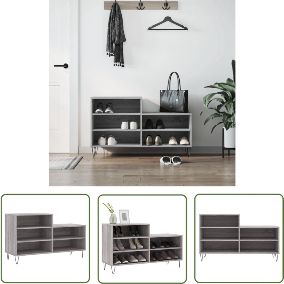 vidaXL Grijze Schoenenkast - Schoenenkast - Schoenenkast 102x36x60 cm bewerkt hout sonoma grijs - Houten Schoenenkast - Schoenen Organisatie - Bergruimte afbeelding 1