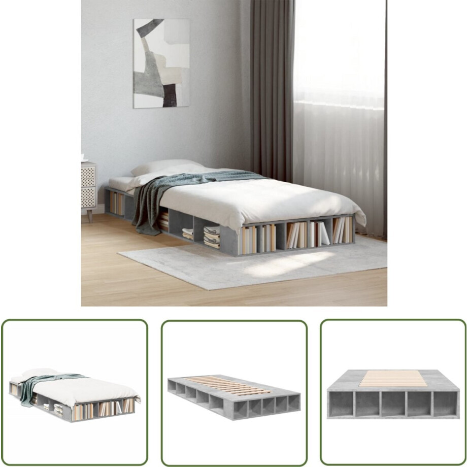 vidaXL Houten Bed Frame - Beton Grijs Bed Frame - Bedframe bewerkt hout betongrijs 100x200 cm - Tweepersoons Bed - King Size Bed - Slaapkamerstijl afbeelding 1