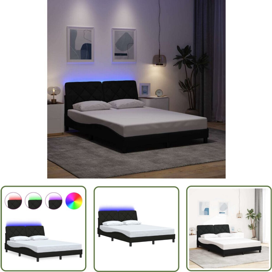 vidaXL Led Lamp - Bedframe - Bedframe met LED zonder matras 120x200 cm stof zwart - Slaapkamers - Tweepersoonsbed - Boxspring afbeelding 1