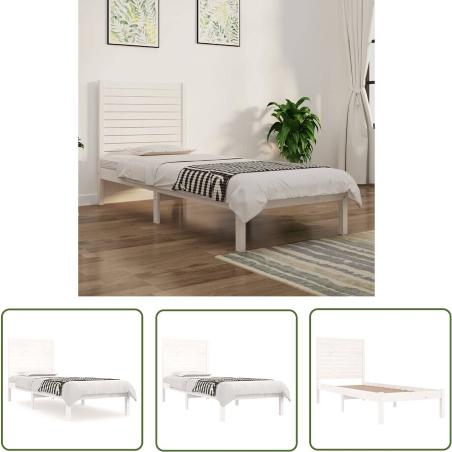vidaXL Massief Grenenhout - Houten Bedframe - Bedframe massief hout wit 75x190 cm - Enkel Bed - Klein Tweepersoonsbed - Wit Bed vidaXL Massief Grenenhout - Houten Bedframe - Bedframe massief hout wit 75x190 cm - Enkel Bed - Klein Tweepersoonsbed - Wit Bed afbeelding 1