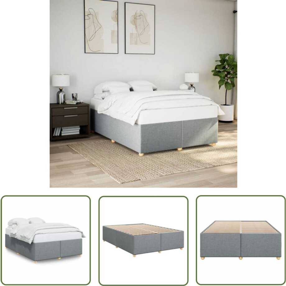 vidaXL Houten Bedframe - Bed Frame - Bedframe zonder matras stof lichtgrijs 140x200 cm - Slaapcomfort - Tweepersoonsbed - Boxspring afbeelding 1